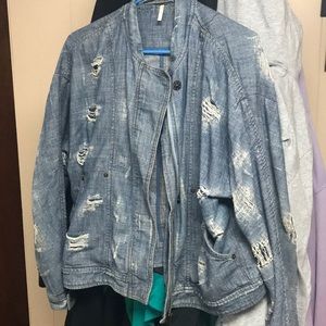 Free People Distressed Denim Jacket